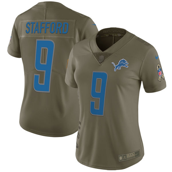 Women Detroit Lions #9 Stafford Nike Olive Salute To Service Limited NFL Jerseys->->Women Jersey